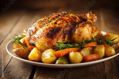 Savory roasted chicken dinner with fresh veggies
