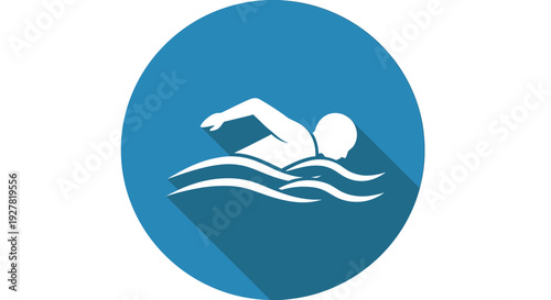 A person swimming in a pool, captured from a side viewpoint, illustrating the action of freestyle swimming.