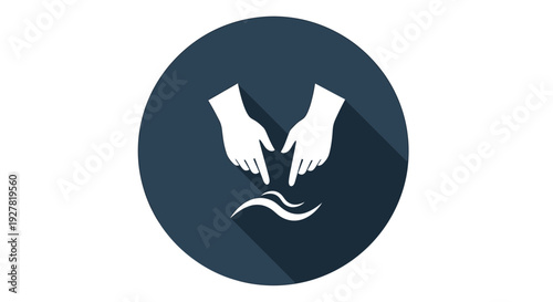 Hands pointing towards a wavy line in a circular icon