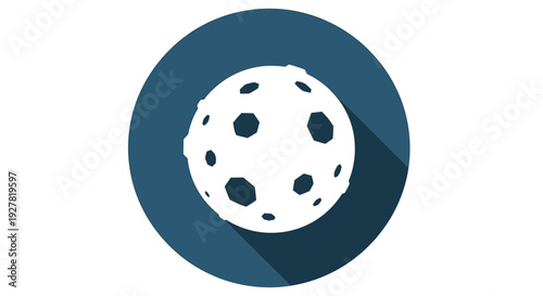 Pickleball ball casting shadow on blue circle, centered, isolated on white, vector illustration