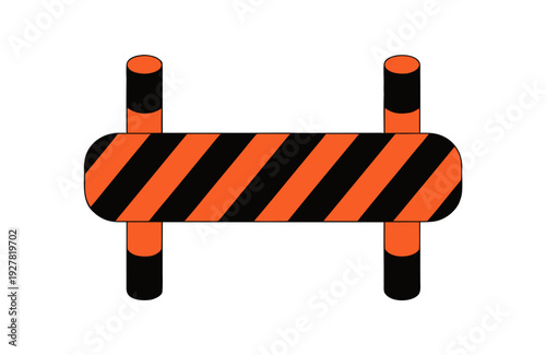 Orange and black striped roadblock sign on white background