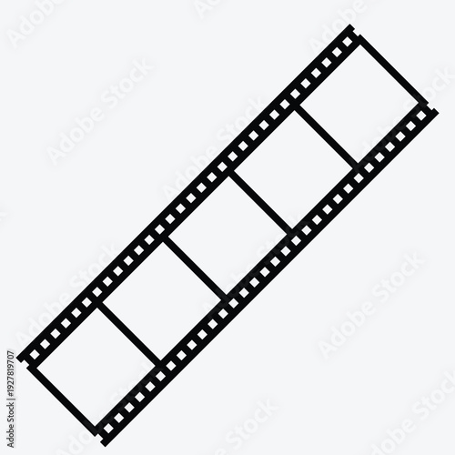 A black and white illustration of a film strip with four frames
