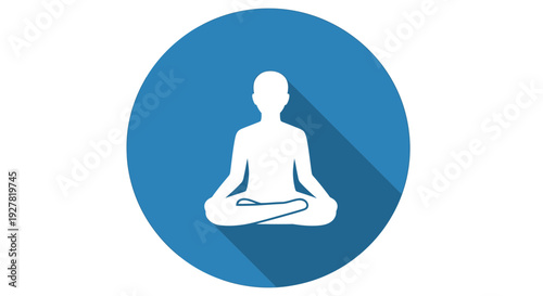 A person meditating in a serene environment, illustration of yoga pose in a circular frame
