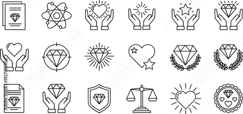 Foto Set of business core values line icons featuring diamonds hearts stars and scale