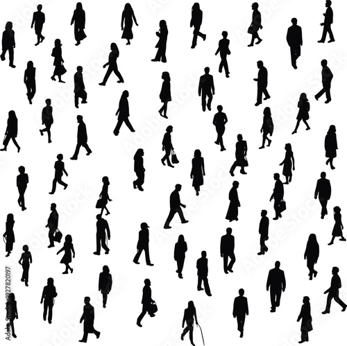 Large group of people walking in silhouette from a high angle view crowd pedestrian