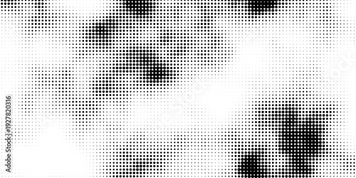 Abstract grunge halftone gradient background. Faded grit noise texture. White and black sand wallpaper. Retro pixelated backdrop. Anime or manga style comic overlay. Vector graphic design eps10