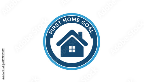 First home goal logo with house icon in blue circle