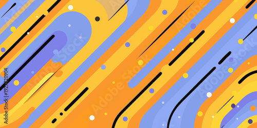 Abstract geometric background with colorful overlapping curves and scattered dots