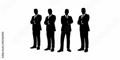 Silhouettes of four business professionals standing in a formal row