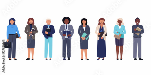 Diverse group of professionals standing in a row facing forward