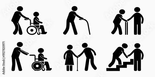 Accessibility icons depicting people with disabilities and assistance