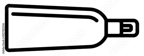Minimalist line art vector of a squeezable tube, perfect for dental hygiene, skincare, or medical ointment icons. Use this versatile graphic for apps, websites, and health design projects.