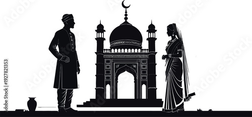 Indian couple silhouette mosque