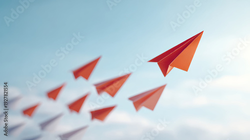 Wallpaper Mural paper airplanes.red airplane changing path.Thinking different,Business leader,personality development idea concept. Torontodigital.ca