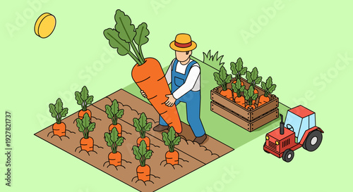 Farmer harvesting carrots from the garden.