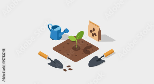 Gardening Tools and Seedling with Soil.