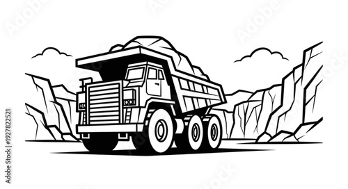 Dump Truck Hauling Rocks in Quarry.