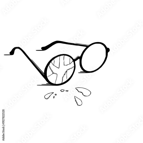 Cracked glasses with broken lens and tears falling down