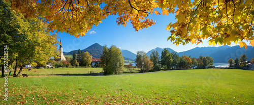 Panel kuchenny z motywem breathtaking autumnal landscape, schliersee resort, colorful maple leaves, upper bavaria