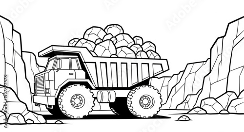 Dump Truck Hauling Rocks Quarry.
