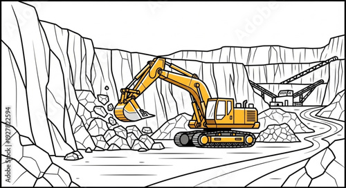 Excavator Machinery at Quarry Site.