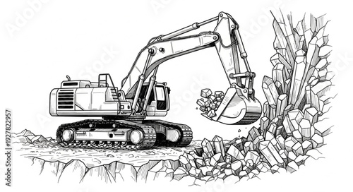 Excavator Digging Earth Construction Site.