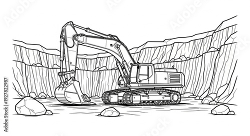 Excavator Digging in Quarry Site.