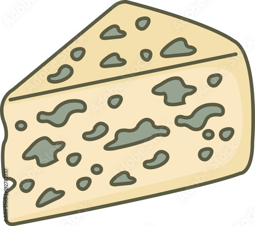 Cartoon Blue Cheese Wedge Illustration with Mold Texture Dairy Food Icon