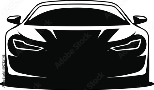 Aggressive front view silhouette of a modern sports car with sharp angular lines