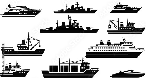 Ship and boat vector icon set
