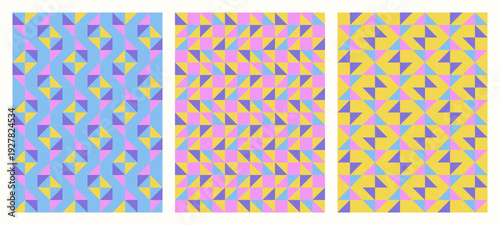 Festive pastel, Color tessellation set, bundle of modern seamless vector patterns. Neutral retro colors. Repeatable design for fabric collection, wallpapers,