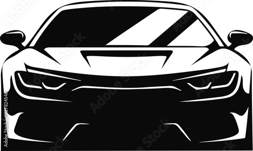 Modern sports car front view graphic silhouette illustrating speed and power