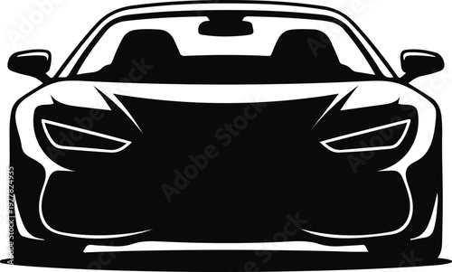 Sleek black convertible sports car front view silhouette graphic illustration