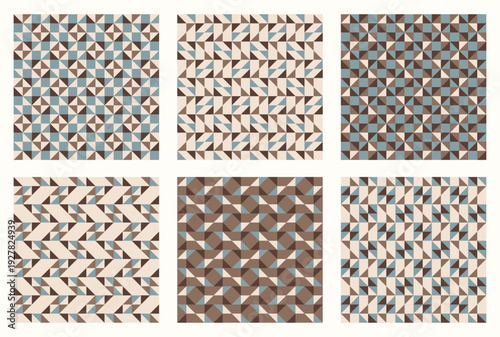 Wallpaper Mural Muted retro, Color tessellation set, bundle of modern seamless vector patterns. Neutral retro colors. Repeatable design for fabric collection, wallpapers, Torontodigital.ca