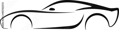 Sleek minimalist outline drawing of a luxury sports car profile view isolated on transparent background