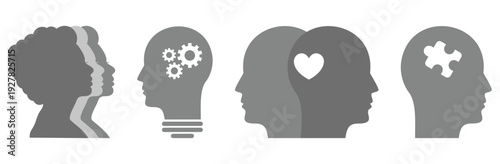 Human mind concept silhouette set. Psychology, emotion and thinking silhouette collection.