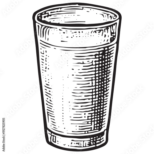 Vintage Glass of Milk Black White Line Art Engraving Illustration Isolated