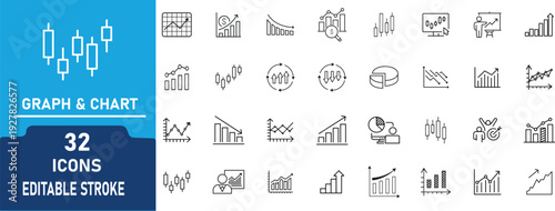 Graph and Chart Line Icon Set.Contains to related icons Business Analytics and Data Visualization Symbols and more. Editable Stroke Vector