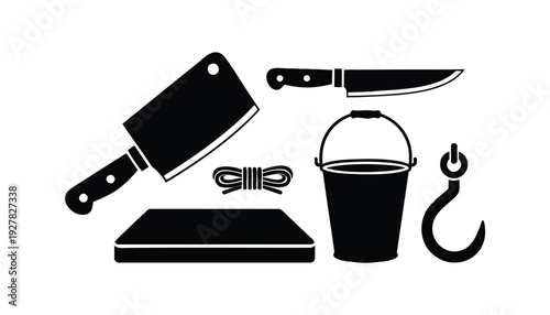 Set of 6 butcher shop icons vector