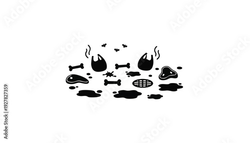 Water Pollution and Environmental Damage Icons – Oil Spill and Dead Fish Symbols