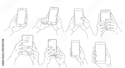 Hands holding various smartphones in different positions