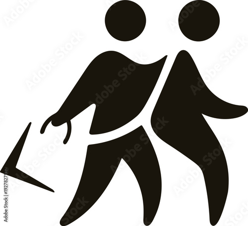 Stick figure of two people holding pickaxe together teamwork collaboration  icon