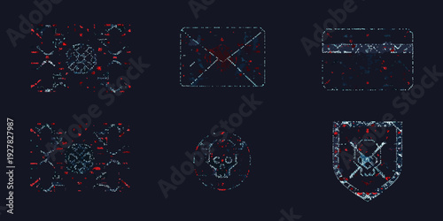 Abstract digital emblems and symbols in a dark futuristic style