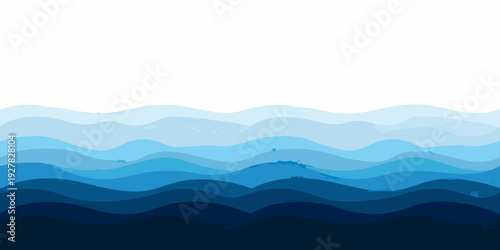 Abstract layered waves in shades of blue create a calming seascape