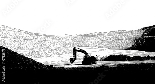Excavator Working on Coastal Project.