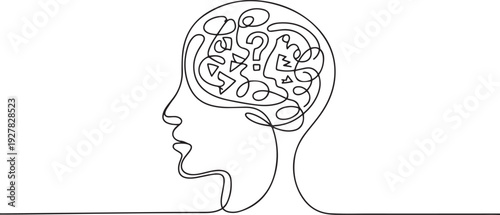 Vector concept confusion in the head. One continuous line drawing. one line Icon drawing