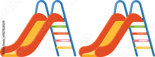 A simple cartoon illustration of a children's playground slide against a white background.