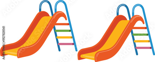 A simple cartoon illustration of a children's playground slide against a white background.