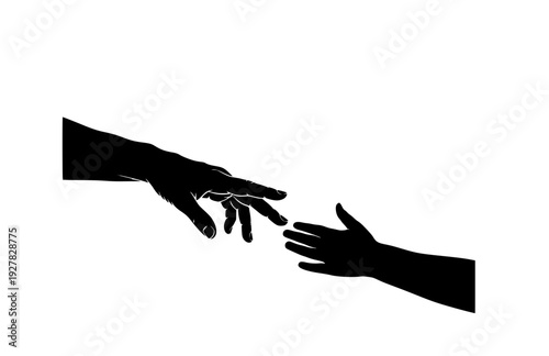Intergenerational Connection Silhouette, Senior and Child Hands Reaching Together for Unity and Heritage Vector