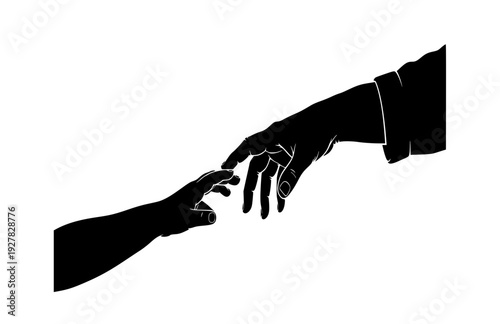Intergenerational Connection Silhouette, Senior and Child Hands Reaching Together for Unity and Heritage Vector